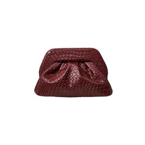 Burgundy Woven Clutch - Elegant Evening Bag with Ruched Faux Leather